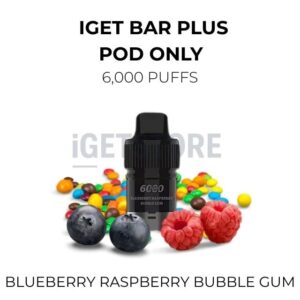 IGET Bar Plus Pods 6000 Puffs – Blueberry Raspberry Bubble Gum at VapingOz Australia - IGET 6000 Puffs