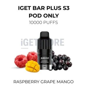 IGET Bar Plus S3 Pod Only 10000 Puffs – Raspberry Grape Mango at VapingOz Australia